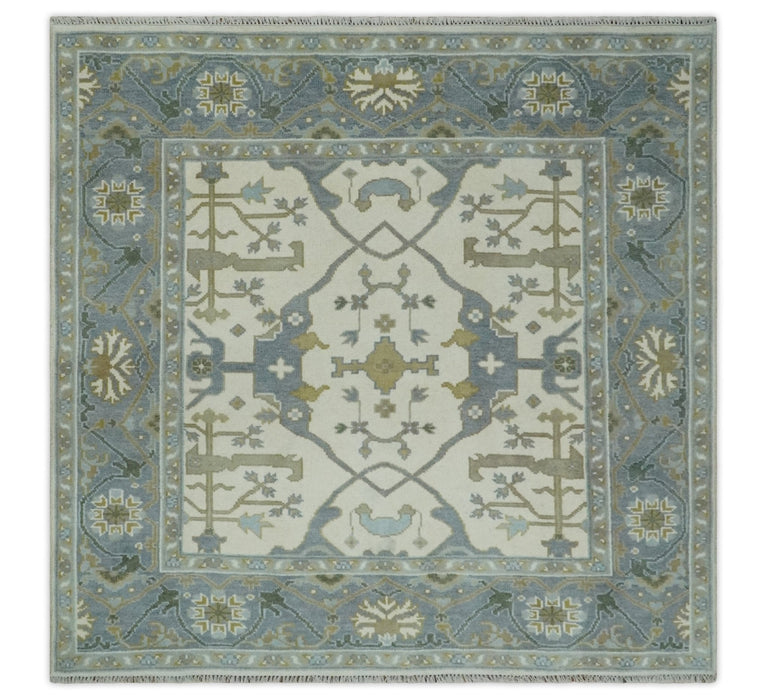 Hand Knotted Oriental Oushak Ivory, Charcoal and Beige Wool Area Rug