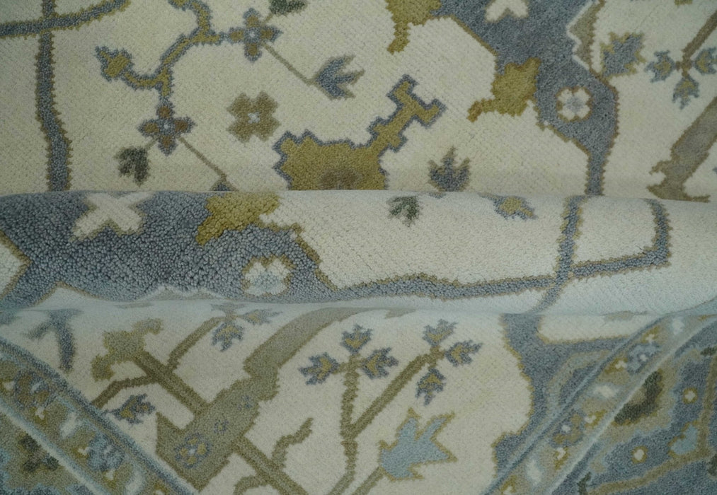 Hand Knotted Oriental Oushak Ivory, Charcoal and Beige Wool Area Rug