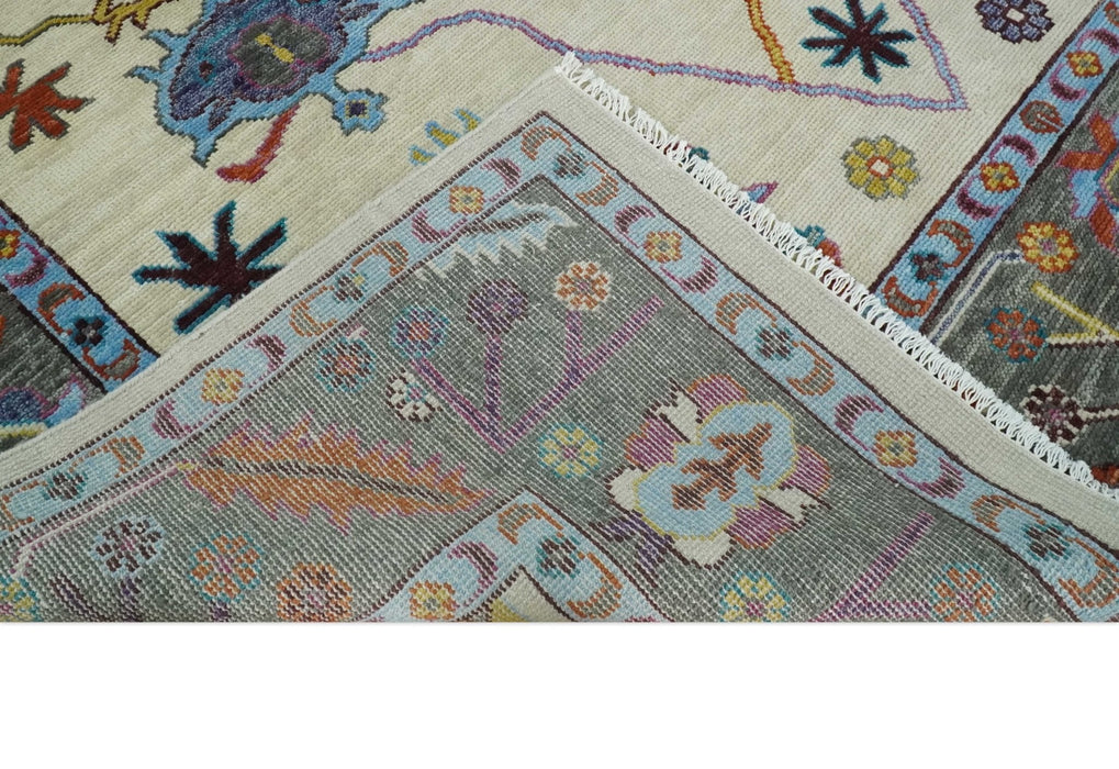 Hand Knotted Ivory, Gray and Blue Traditional Oushak Multi Size Wool Area Rug