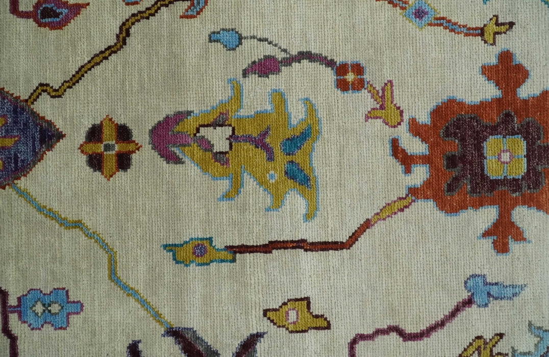 Hand Knotted Ivory, Gray and Blue Traditional Oushak Multi Size Wool Area Rug