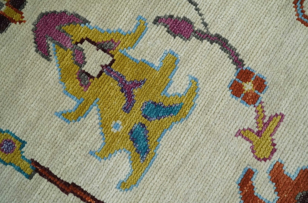 Hand Knotted Ivory, Gray and Blue Traditional Oushak Multi Size Wool Area Rug