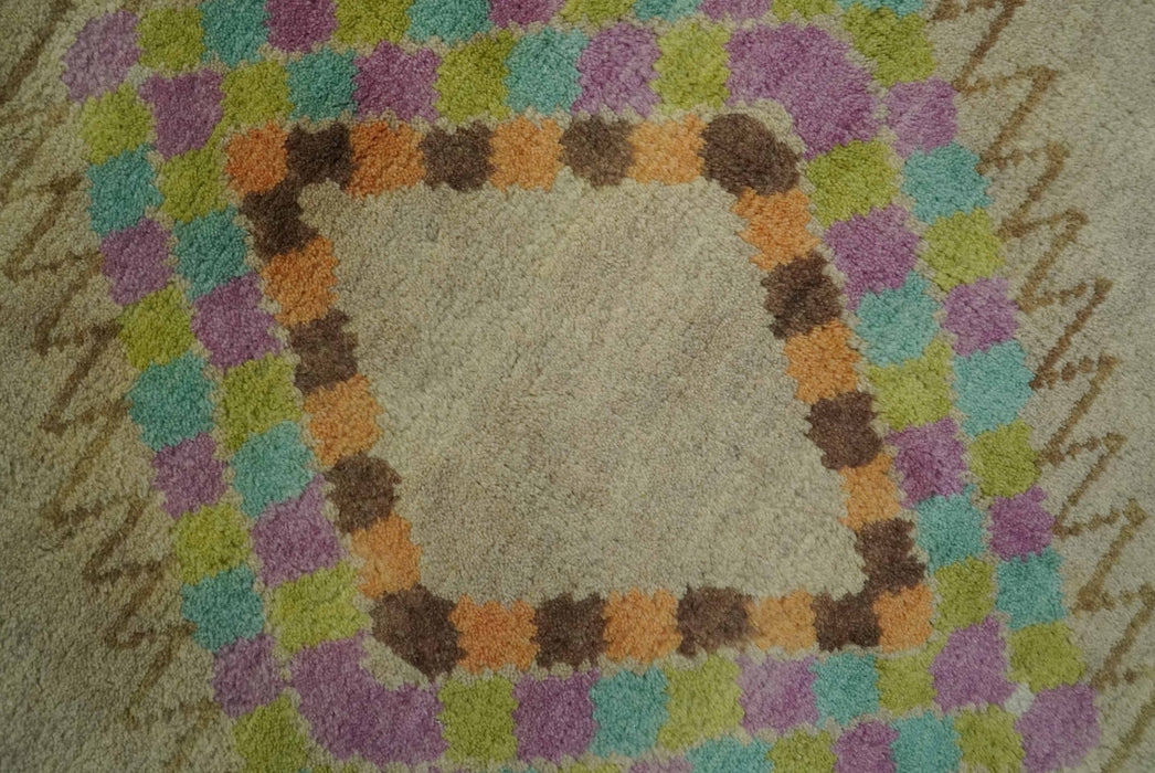 Hand Knotted Peach and Beige Traditional Southwestern Multi Size wool area rug