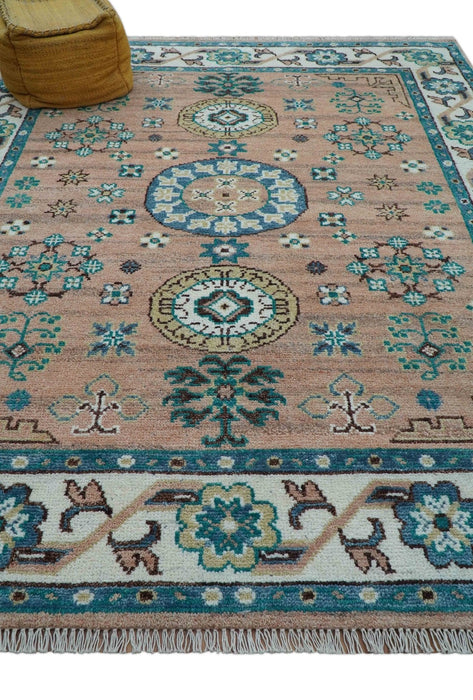 Hand knotted Peach Traditional Khotan Design 8x10 Wool Area Rug