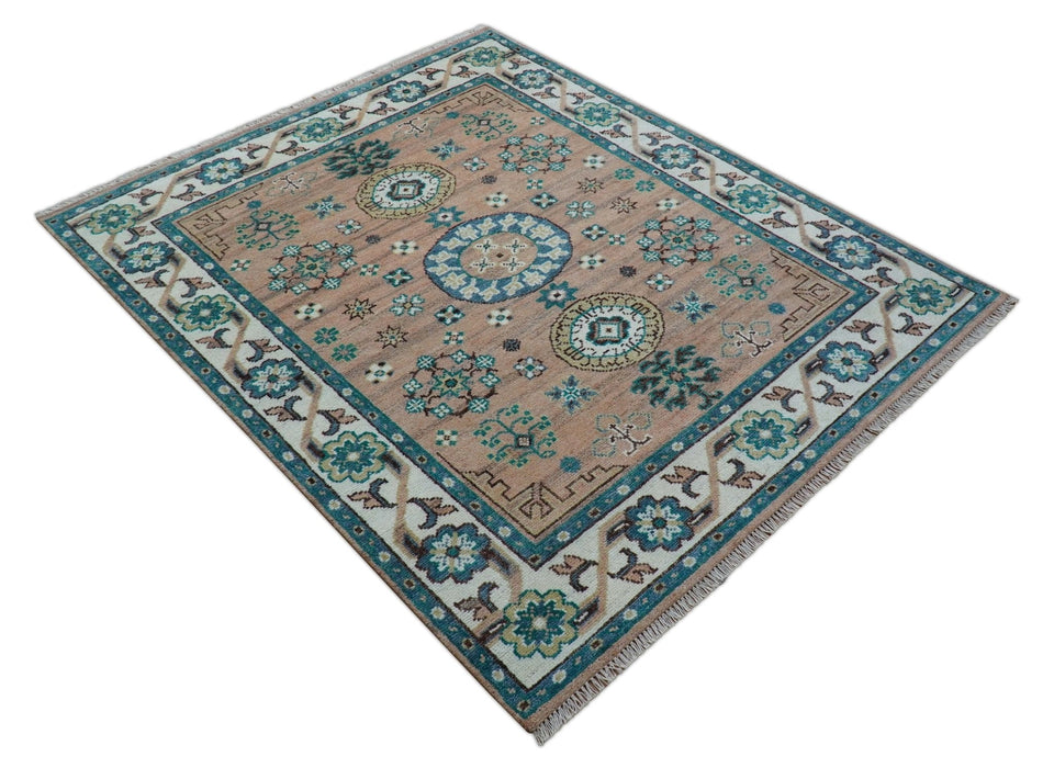 Hand knotted Peach Traditional Khotan Design 8x10 Wool Area Rug