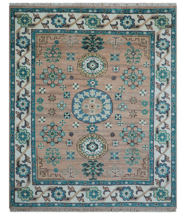 Hand knotted Peach Traditional Khotan Design 8x10 Wool Area Rug