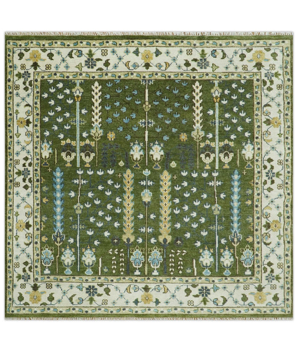 Hand Knotted Royal Green and Ivory Traditional Turkish Style Tree Of Life Multi Size Wool Area Rug