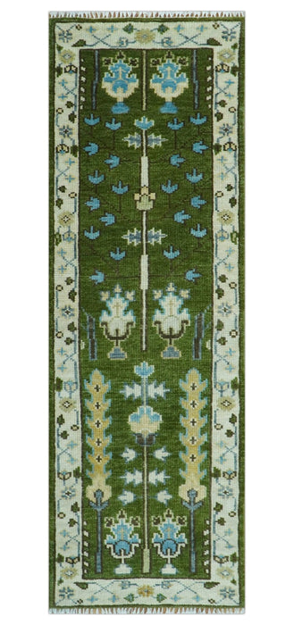Hand Knotted Royal Green and Ivory Traditional Turkish Style Tree Of Life Multi Size Wool Area Rug