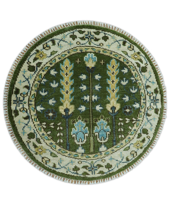 Hand Knotted Royal Green and Ivory Traditional Turkish Style Tree Of Life Multi Size Wool Area Rug