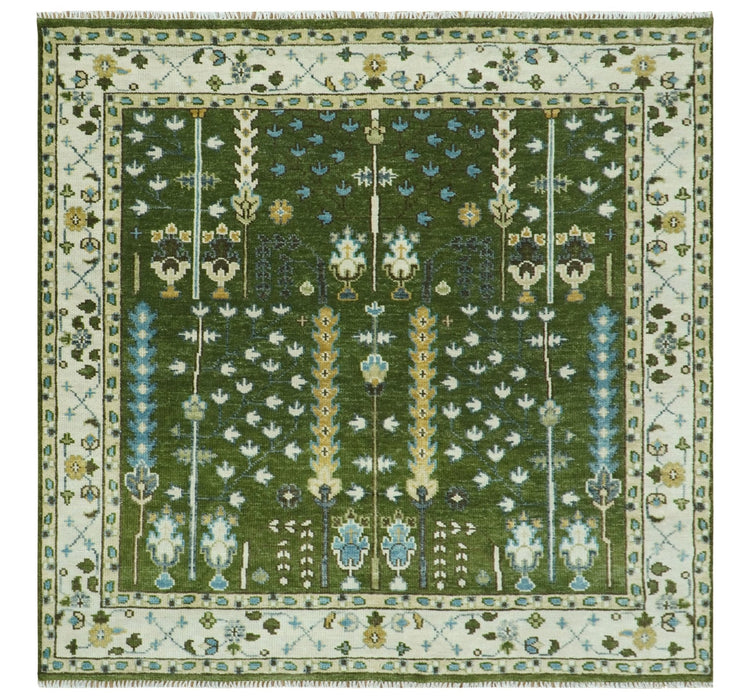 Hand Knotted Royal Green and Ivory Traditional Turkish Style Tree Of Life Multi Size Wool Area Rug