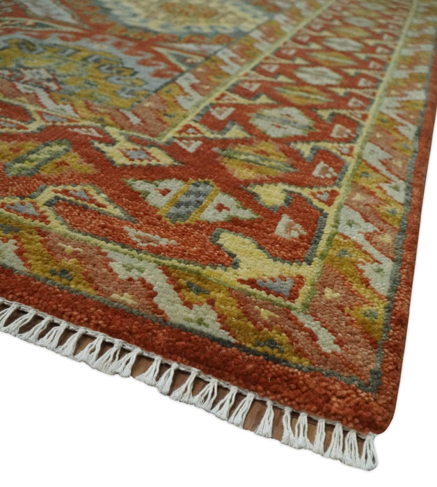 Hand Knotted Rust and Beige Oriental Traditional 9x12 Wool Area Rug, Living Room and Bedroom Rug
