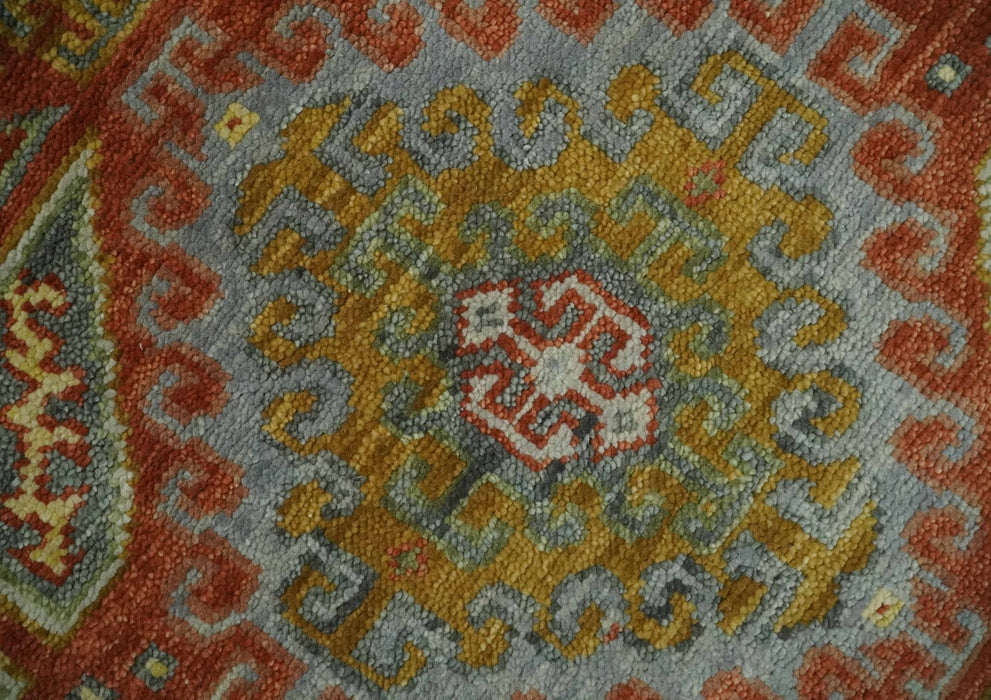 Hand Knotted Rust and Beige Oriental Traditional 9x12 Wool Area Rug, Living Room and Bedroom Rug