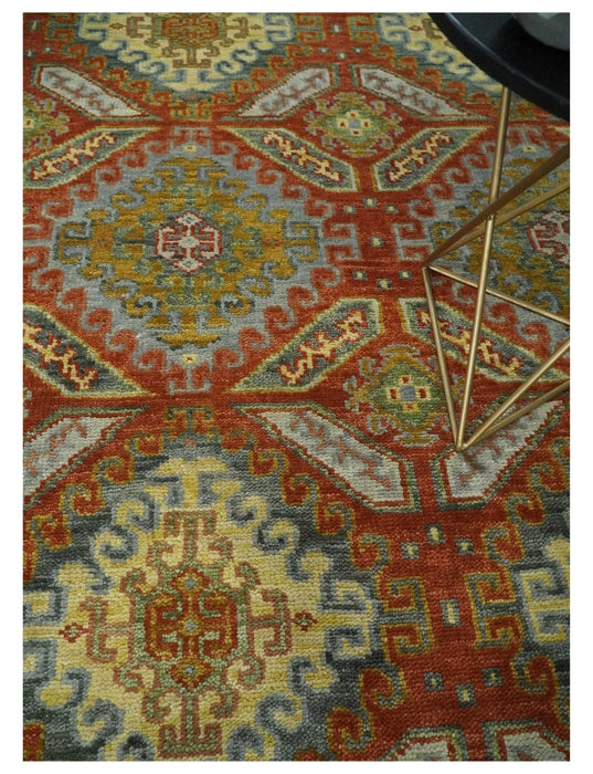 Hand Knotted Rust and Beige Oriental Traditional 9x12 Wool Area Rug, Living Room and Bedroom Rug
