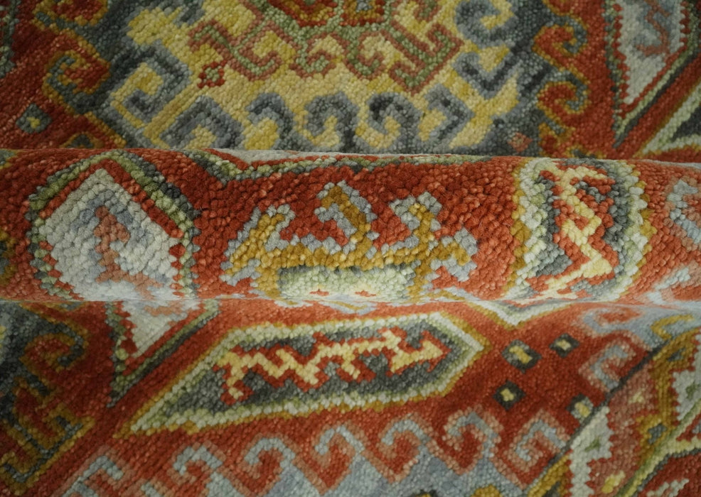 Hand Knotted Rust and Beige Oriental Traditional 9x12 Wool Area Rug, Living Room and Bedroom Rug