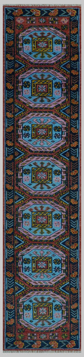 Hand Knotted Maroon and Blue Traditional Antique look Multi Size Wool Area Rug