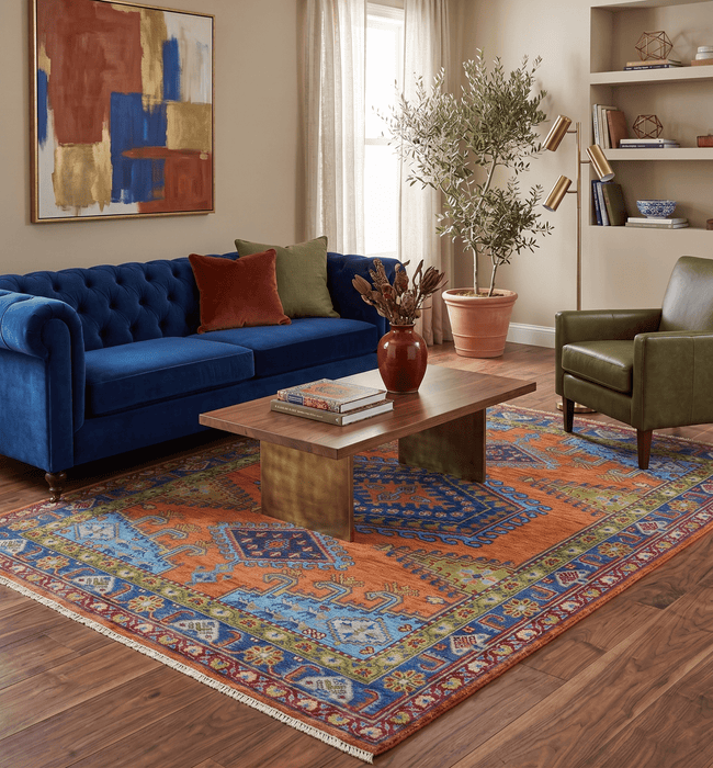 Hand Knotted Rust And Blue Traditional Multi Size Antique Wool Area Rug