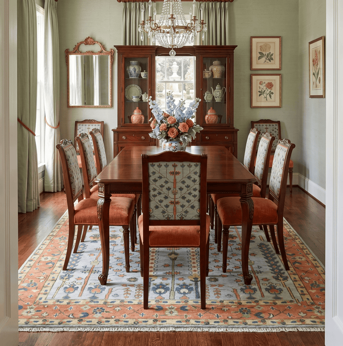 Hand Knotted Rust and Blue Traditional Turkish Tree of Life Multi Size Wool Rug