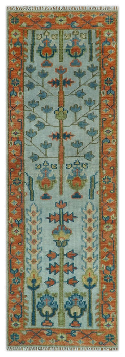 Hand Knotted Rust and Blue Traditional Turkish Vintage Multi Size Wool Rug