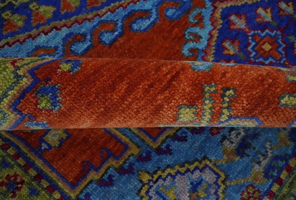 Hand Knotted Rust, Blue and Olive Traditional 8x10 Antique Style Wool Area Rug