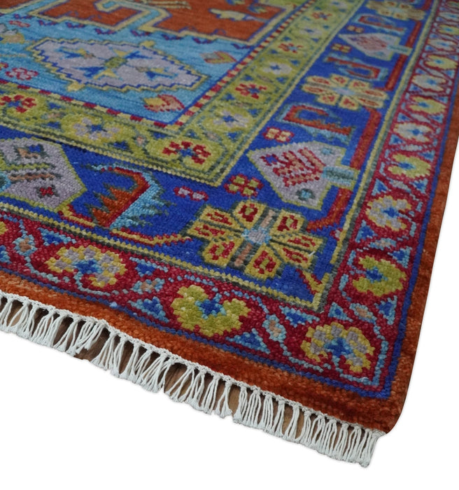 Hand Knotted Rust, Blue and Olive Traditional 9x12 Antique Style Wool Area Rug