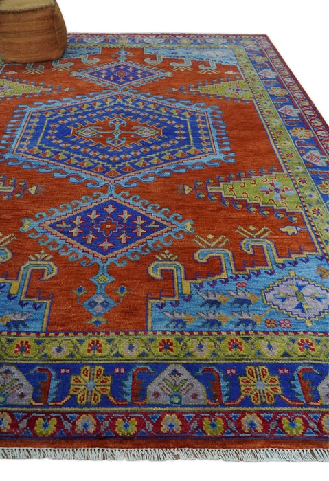 Hand Knotted Rust, Blue and Olive Traditional 9x12 Antique Style Wool Area Rug