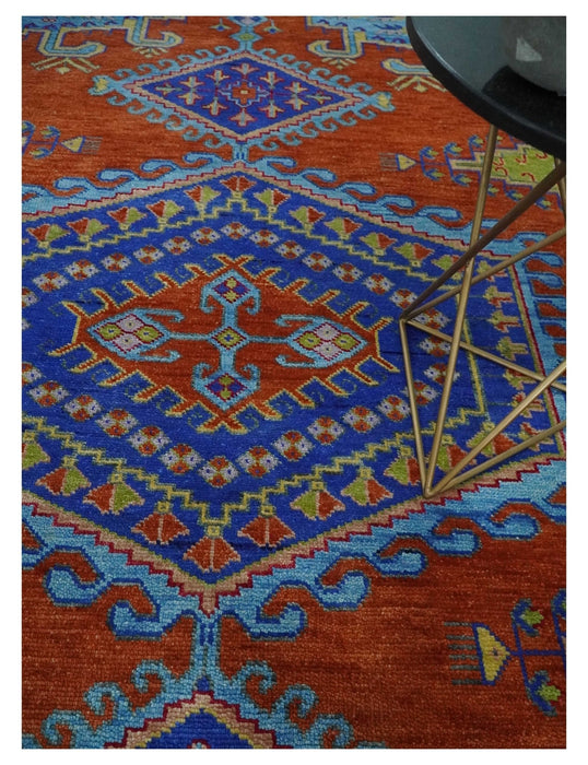 Hand Knotted Rust, Blue and Olive Traditional 9x12 Antique Style Wool Area Rug