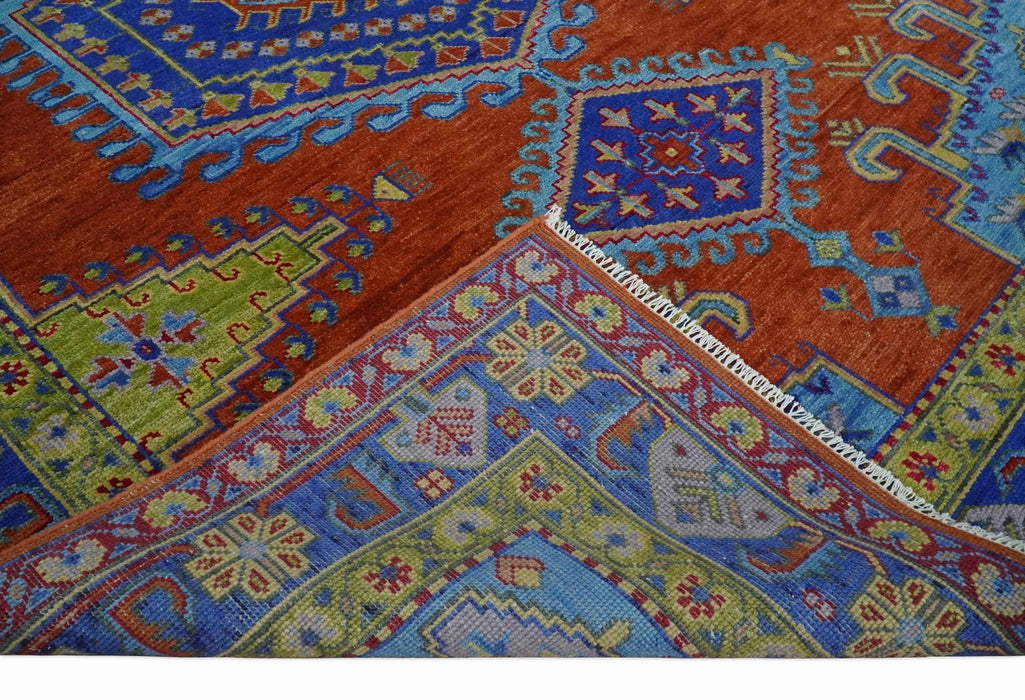 Hand Knotted Rust, Blue and Olive Traditional 9x12 Antique Style Wool Area Rug