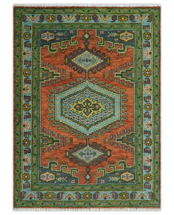 Hand Knotted Rust, Blue and Olive Traditional Antique Persian Rug