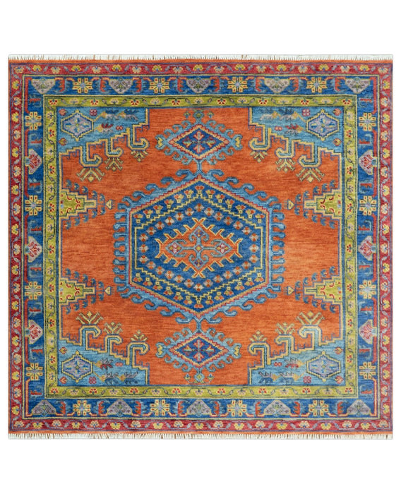 Hand Knotted Rust, Blue and Olive Traditional Multi Size Antique Wool Area Rug