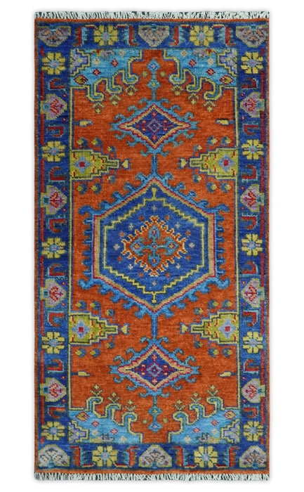 Hand Knotted Rust, Blue and Olive Traditional Multi Size Antique Wool Area Rug