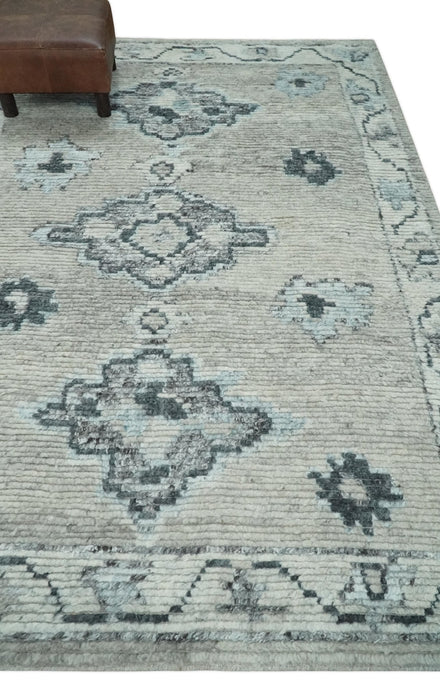 Hand Knotted Charcoal And Beige Traditional with Blended Custom Made Wool Rug