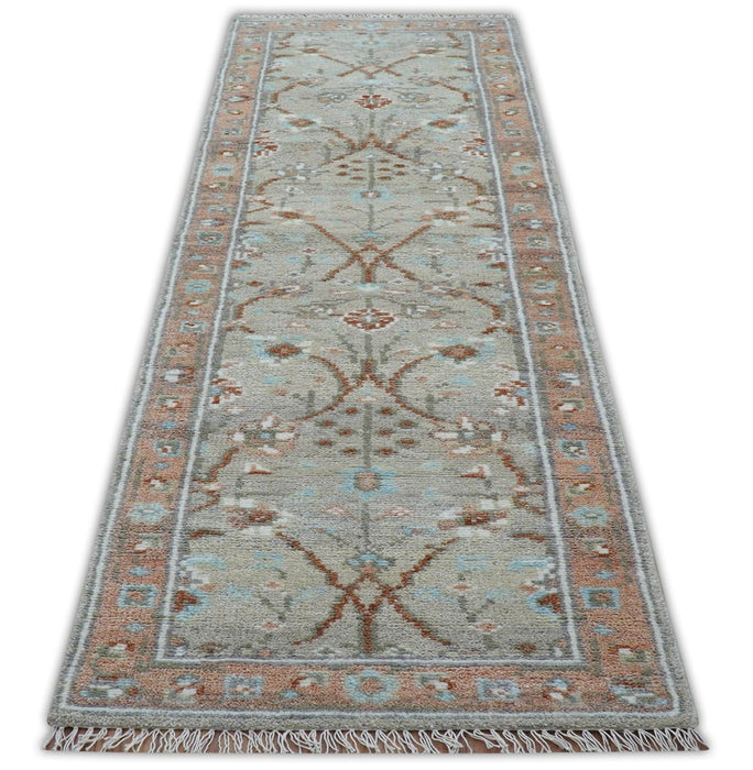 Hand knotted Silver And Rust Traditional Turkish Design 2.6x10 Wool Area Rug