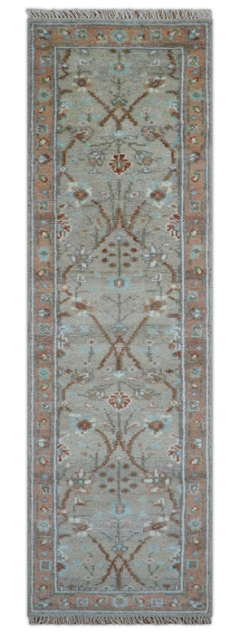 Hand knotted Silver And Rust Traditional Turkish Design 2.6x10 Wool Area Rug