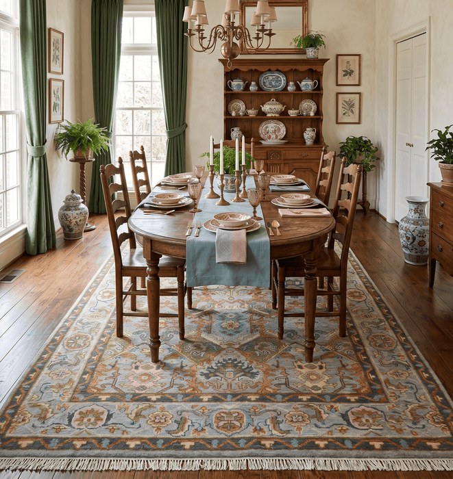 Hand knotted Silver, Rust and Gray Traditional Oushak Custom Made wool Rug