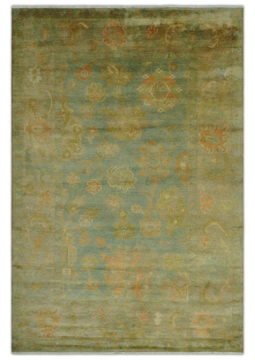Hand Knotted Teal, Beige and Rust Vintage Style Traditional Wool Area Rug