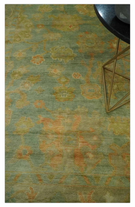 Hand Knotted Teal, Beige and Rust Vintage Style Traditional Wool Area Rug