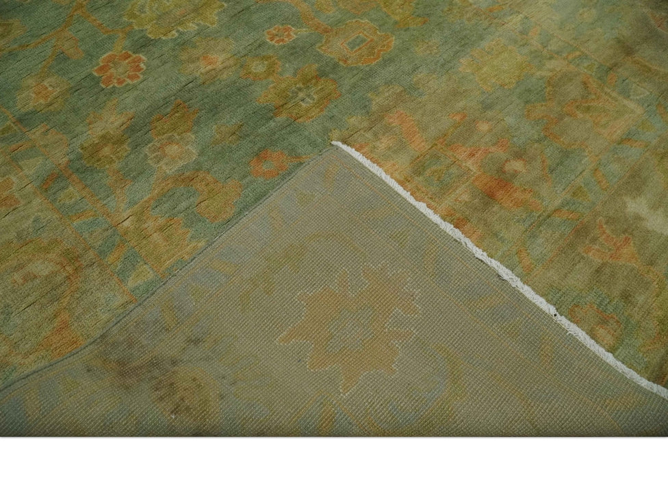 Hand Knotted Teal, Beige and Rust Vintage Style Traditional Wool Area Rug