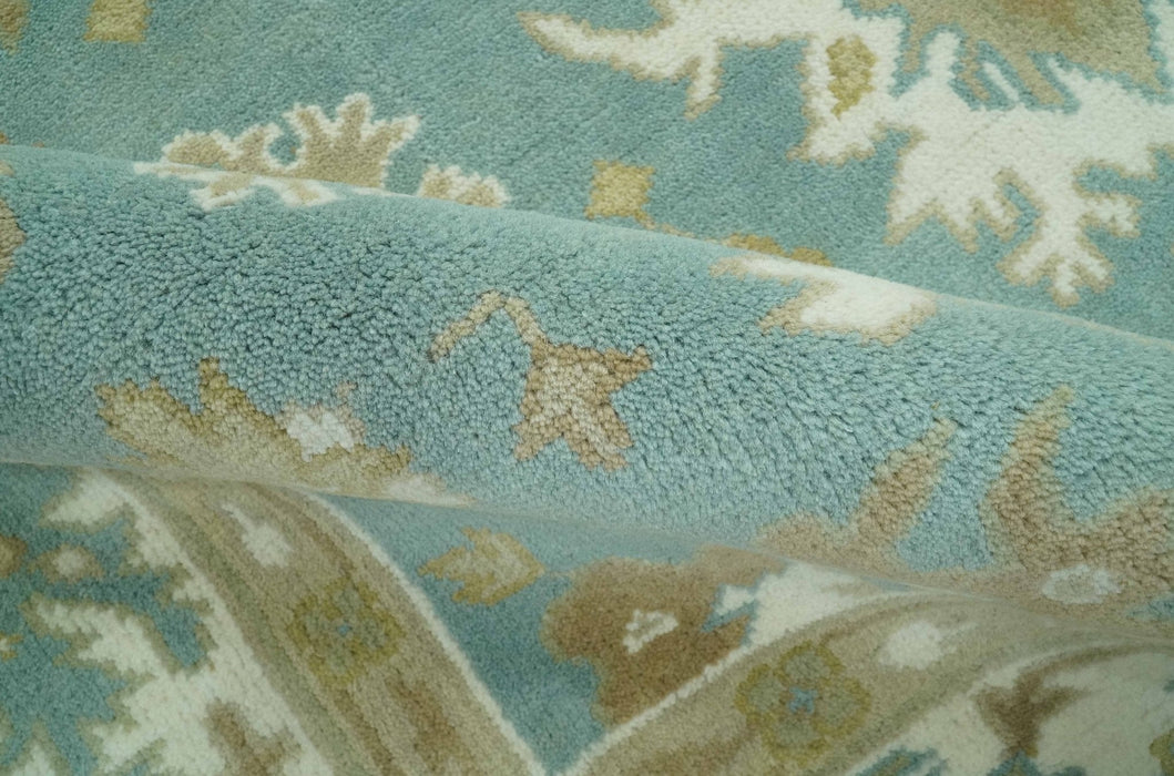 Hand Knotted Teal, Ivory and Beige Traditional Oriental Oushak Multi Size wool rug