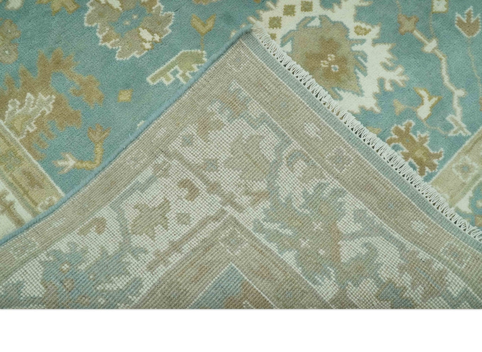 Hand Knotted Teal, Ivory and Beige Traditional Oriental Oushak Multi Size wool rug
