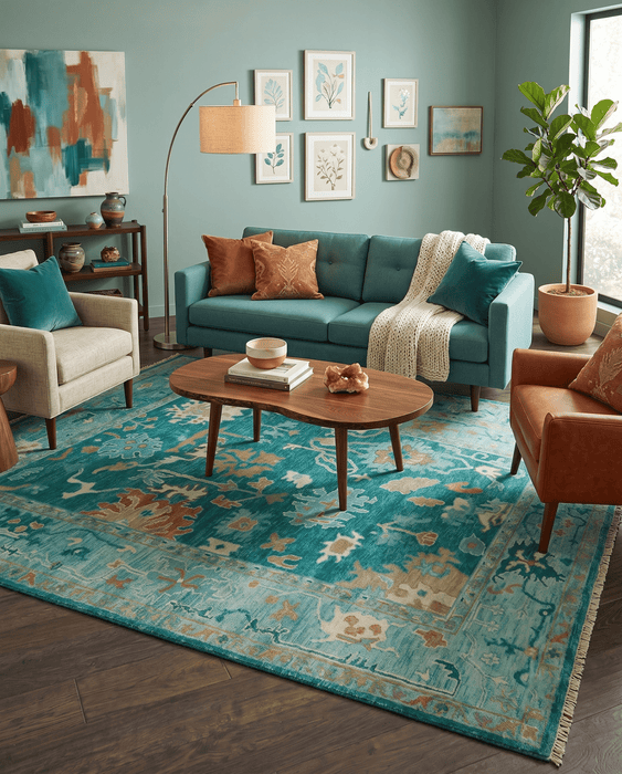 Hand Knotted Teal Traditional Oushak Multi size wool area rug