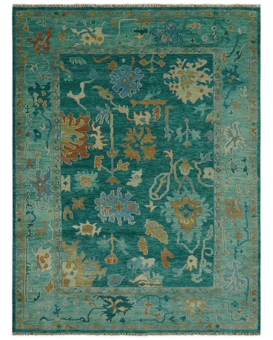 Hand Knotted Teal Traditional Oushak Multi size wool area rug