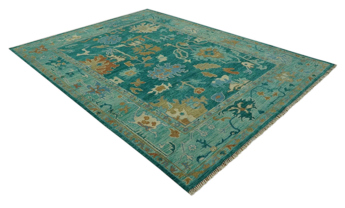 Hand Knotted Teal Traditional Oushak Multi size wool area rug