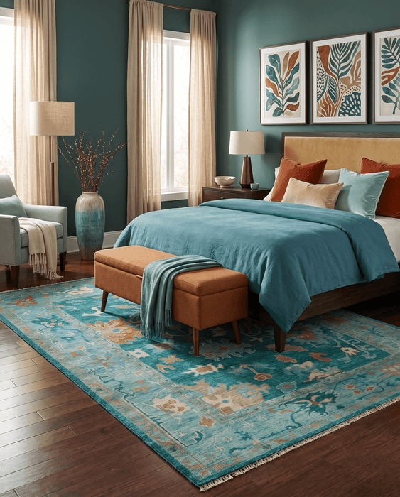 Hand Knotted Teal Traditional Oushak Multi size wool area rug