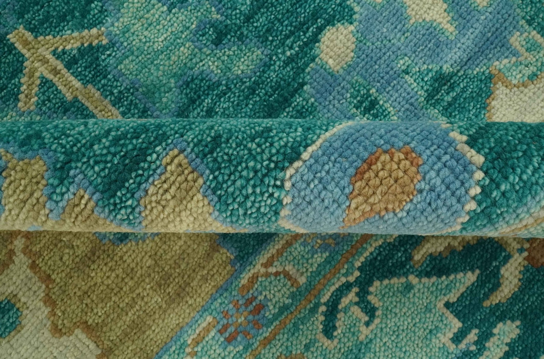 Hand Knotted Teal Traditional Oushak Multi size wool area rug
