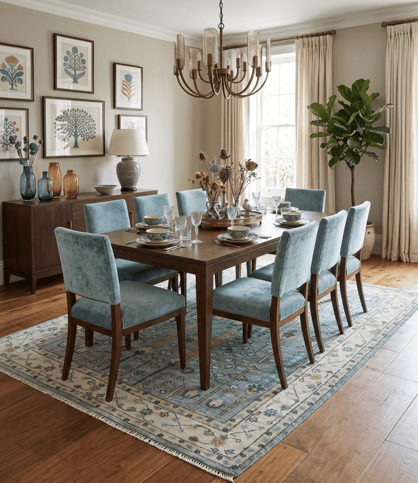 Hand Knotted Traditional Aqua and Ivory Antique Oushak Custom Made Wool Area Rug