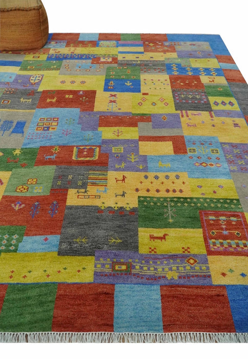 Hand knotted Traditional Multi color 8x10 Antique Tribal Style Gabbeh Design Wool Area Rug