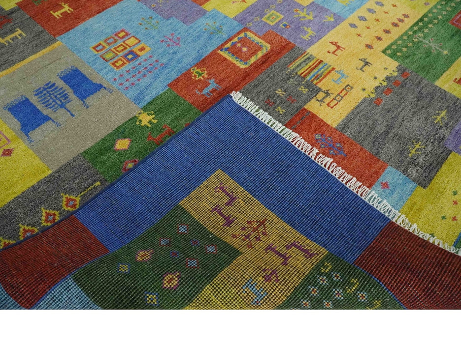 Hand knotted Traditional Multi color 8x10 Antique Tribal Style Gabbeh Design Wool Area Rug