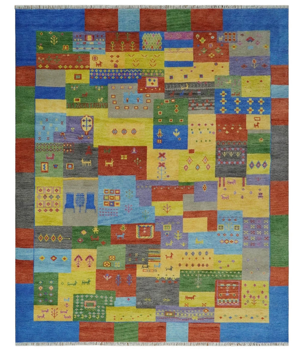 Hand knotted Traditional Multi color 8x10 Antique Tribal Style Gabbeh Design Wool Area Rug