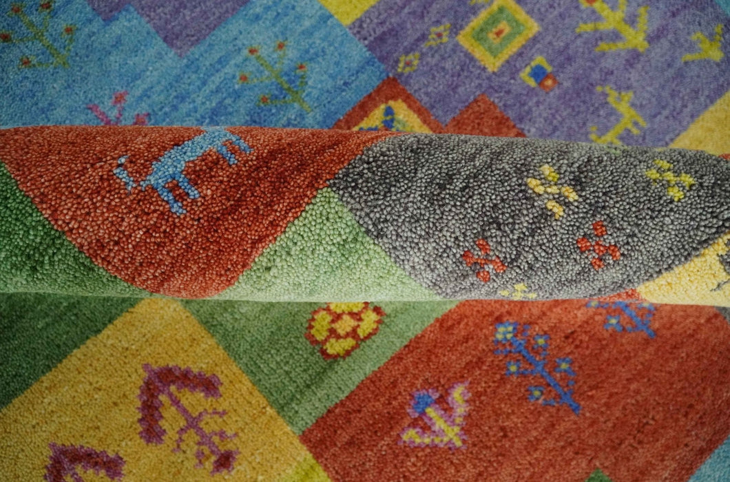 Hand knotted Traditional Multi color 8x10 Antique Tribal Style Gabbeh Design Wool Area Rug