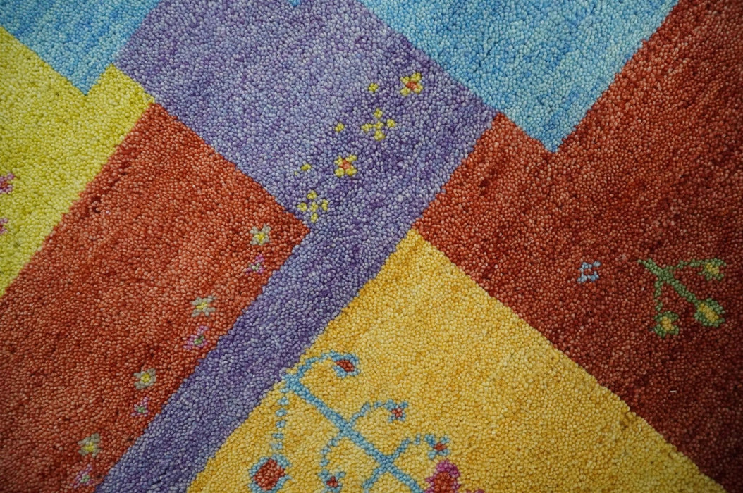 Hand knotted Traditional Multi color 8x10 Antique Tribal Style Gabbeh Design Wool Area Rug