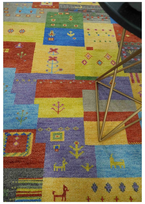 Hand knotted Traditional Multi color 8x10 Antique Tribal Style Gabbeh Design Wool Area Rug